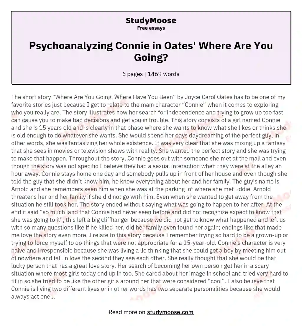 Psychoanalyzing Connie in Oates' Where Are You Going? essay