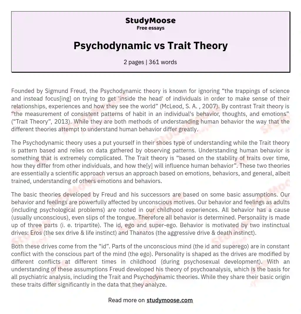 Psychodynamic vs Trait Theory essay
