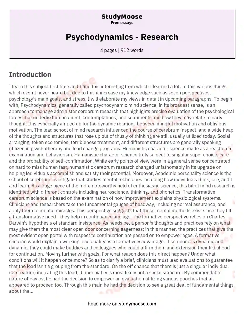 Psychodynamics - Research essay