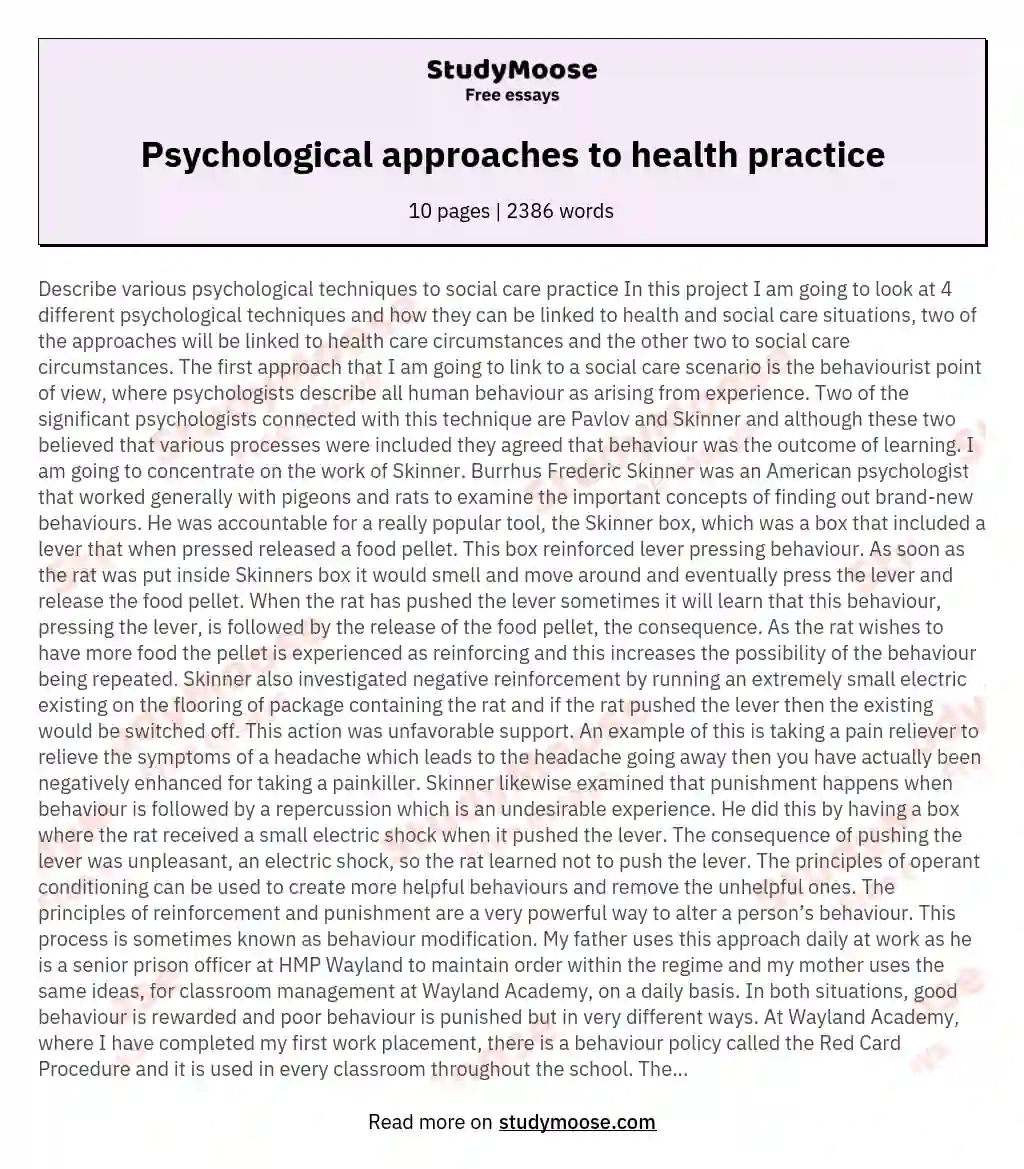 Psychological approaches to health practice