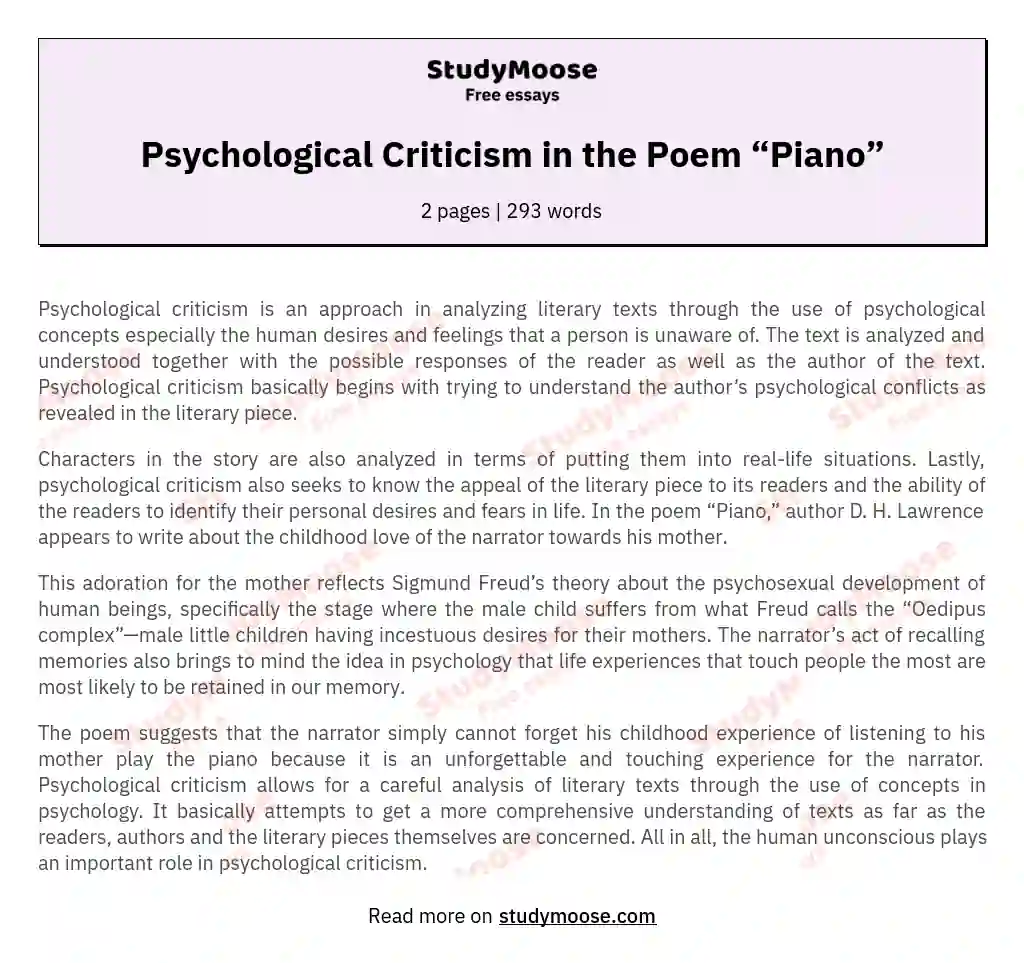 Psychological Criticism in the Poem “Piano” essay