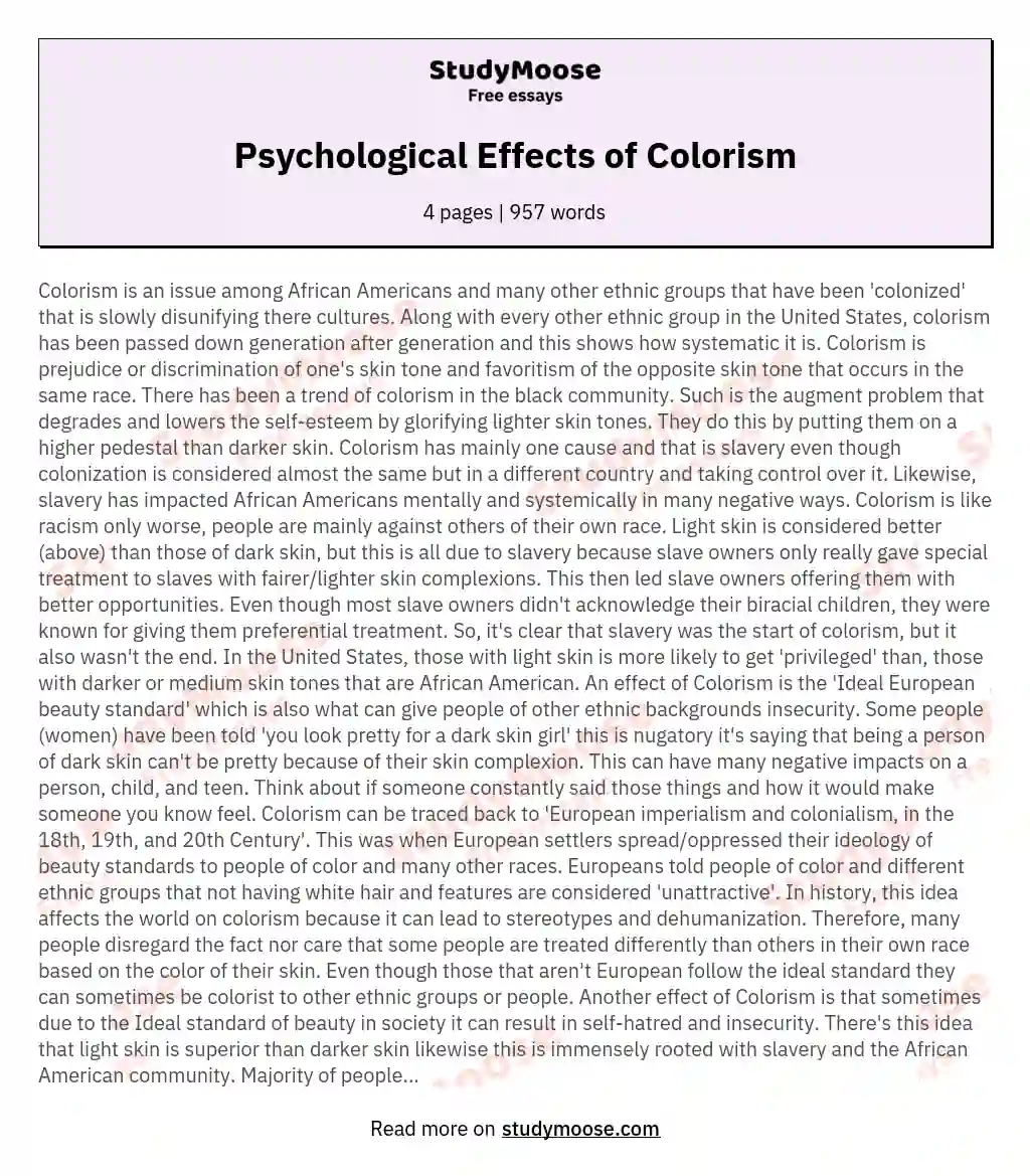 Psychological Effects of Colorism essay