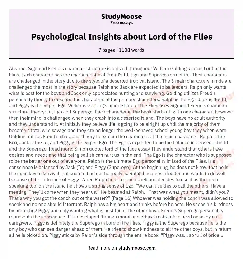 Psychological Insights about Lord of the Flies essay