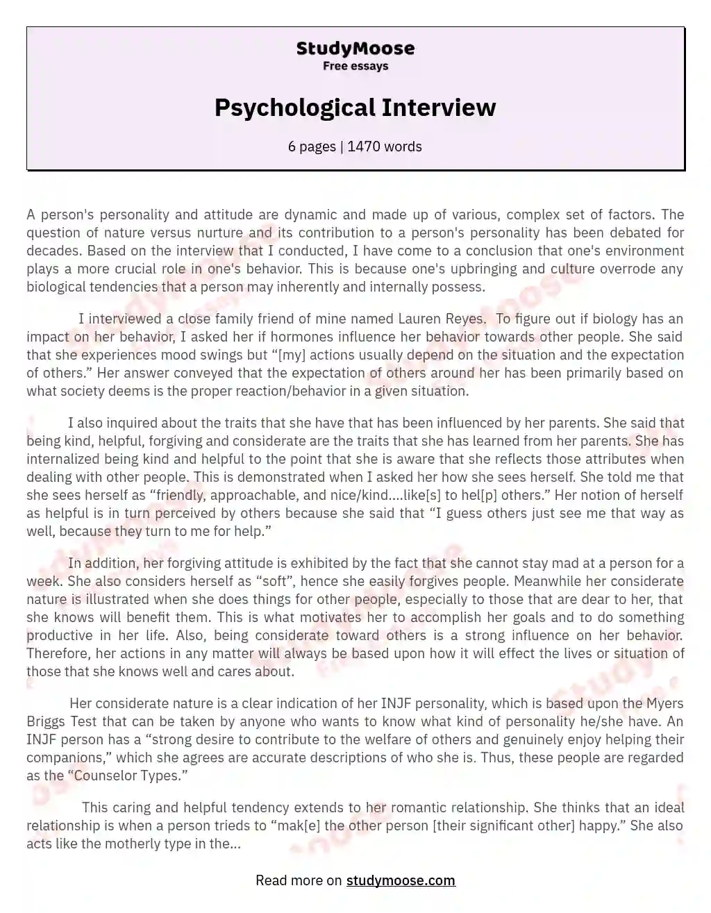 Psychological Interview essay