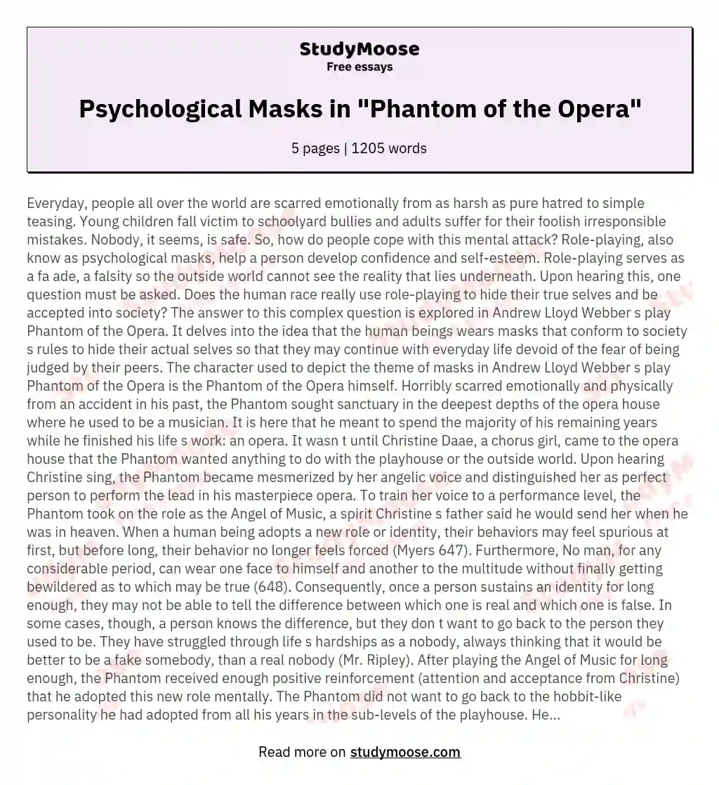 Psychological Masks in "Phantom of the Opera" essay