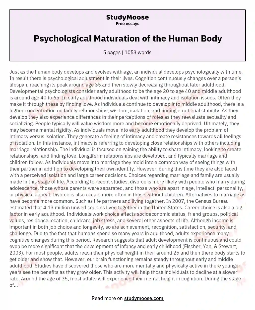 Psychological Maturation of the Human Body essay
