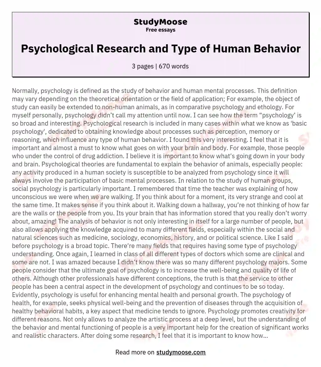 Psychological Research and Type of Human Behavior essay