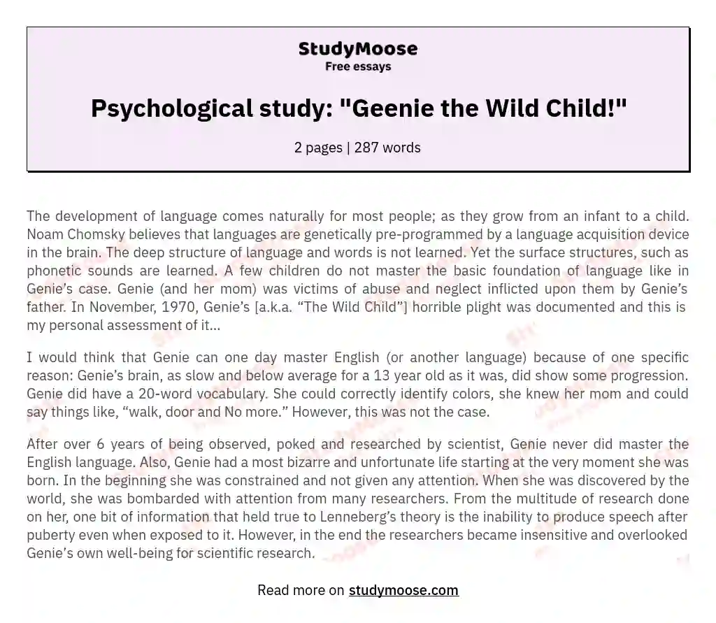 Psychological study: "Geenie the Wild Child!" essay