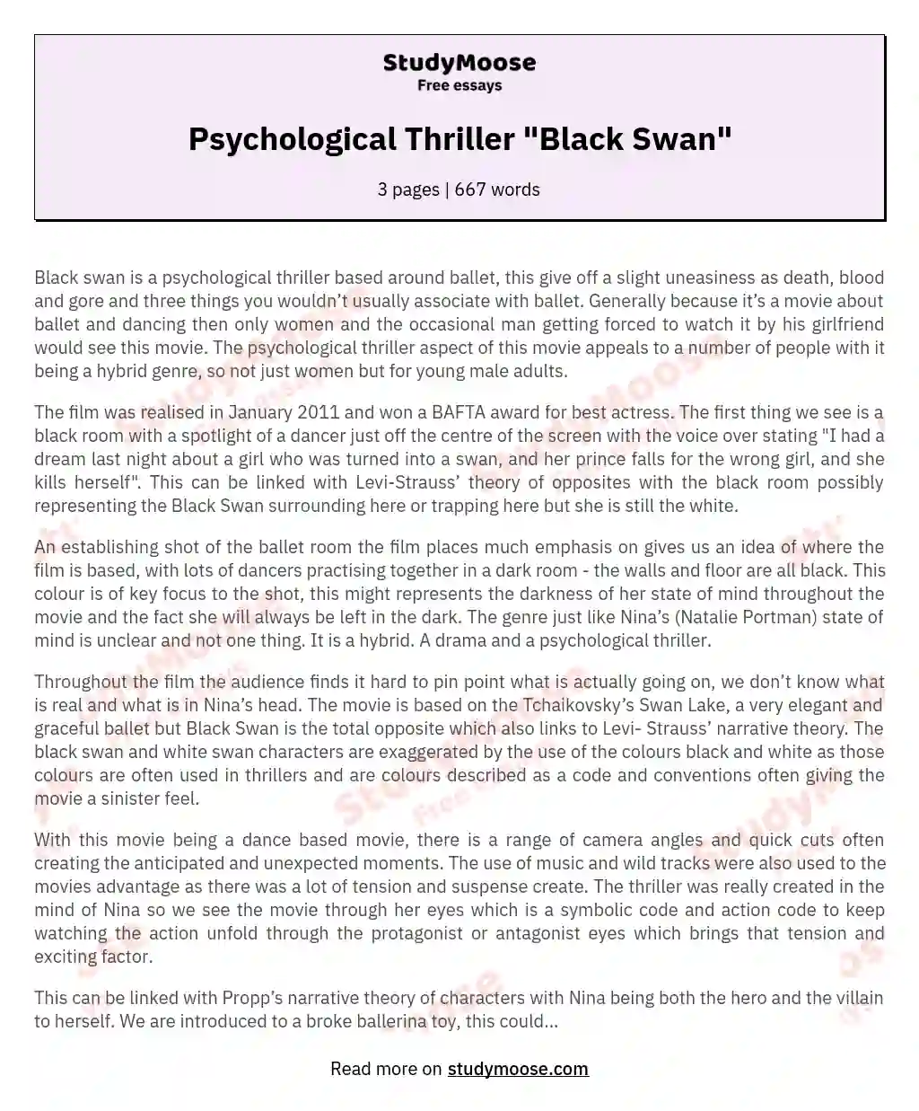 Psychological Thriller "Black Swan" essay