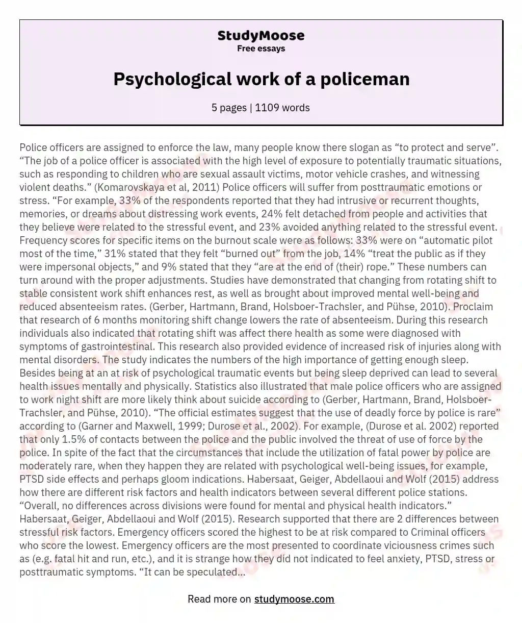 Psychological work of a policeman essay