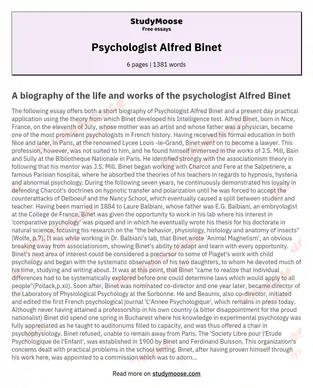 Psychologist Alfred Binet