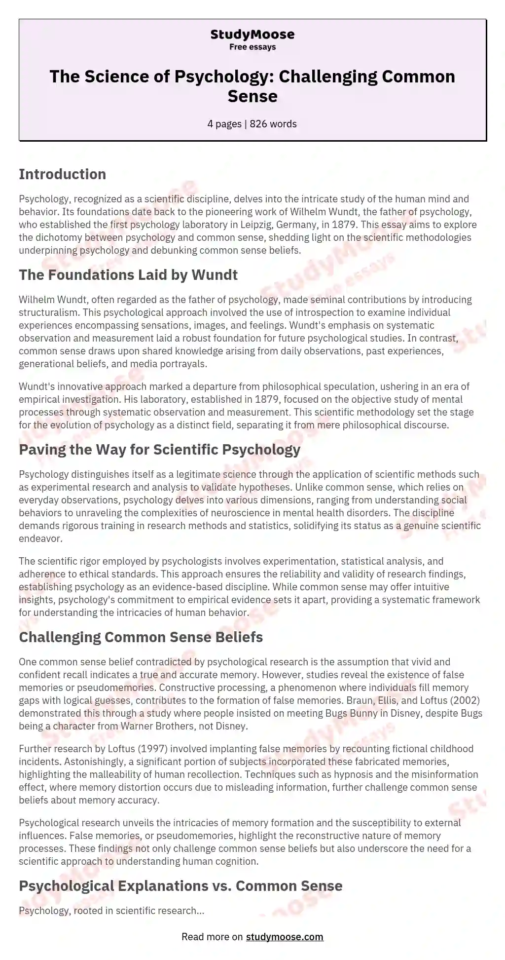Psychology and common sense