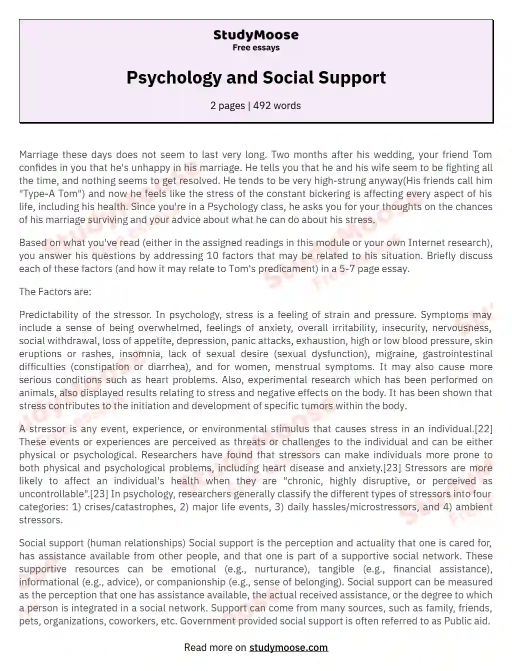 Psychology and Social Support essay