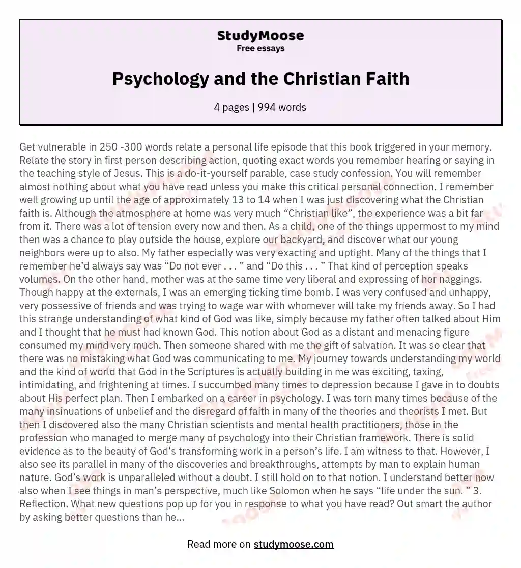 Psychology and the Christian Faith