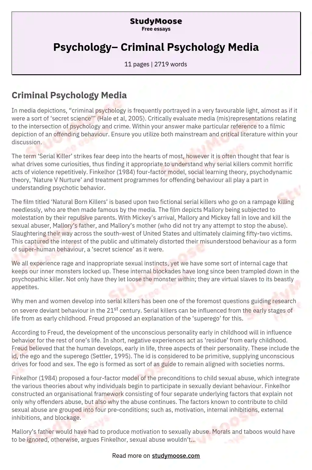 Psychology– Criminal Psychology Media essay