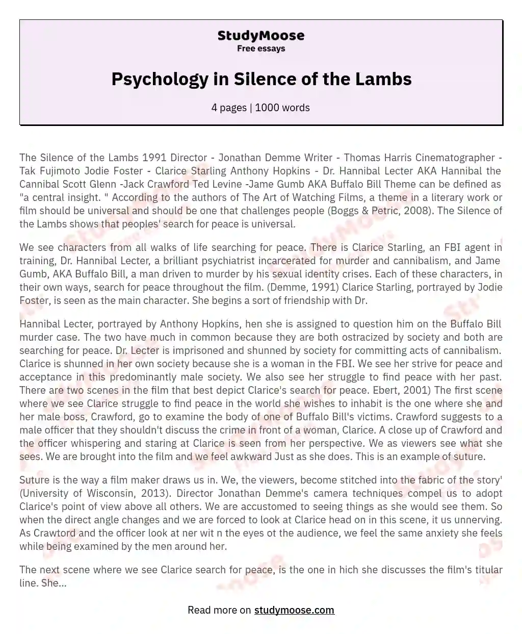 Psychology in Silence of the Lambs