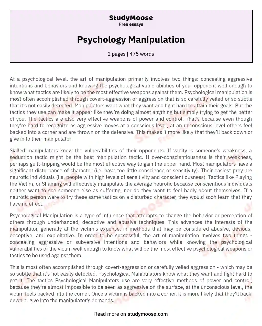 Psychology Manipulation essay