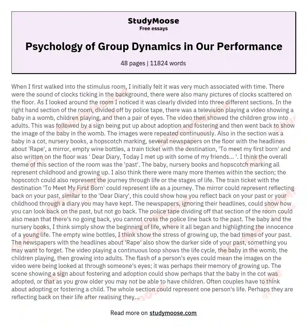 Psychology of Group Dynamics in Our Performance essay