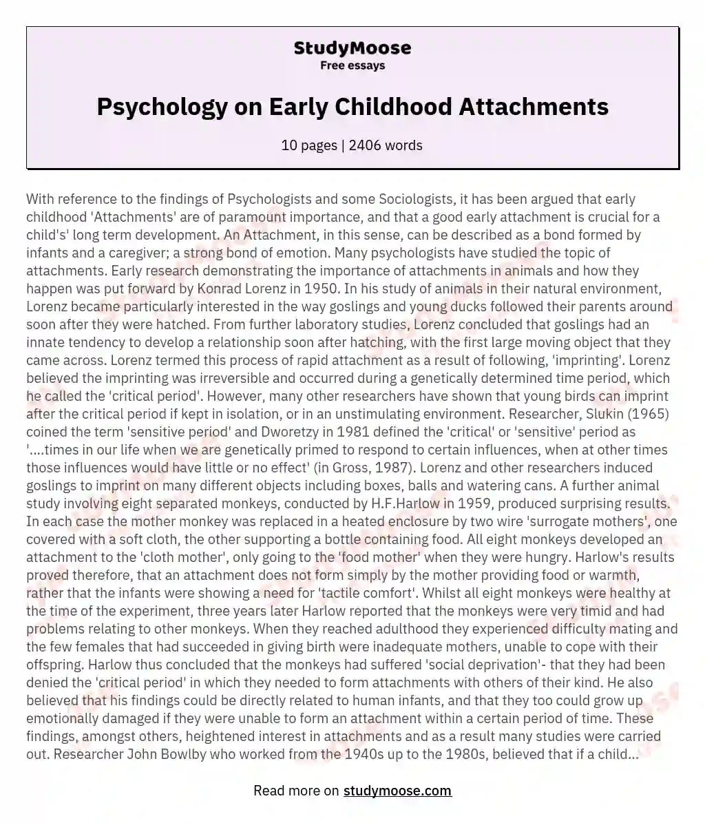 Psychology on Early Childhood Attachments essay