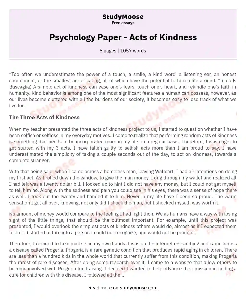 Psychology Paper - Acts of Kindness essay