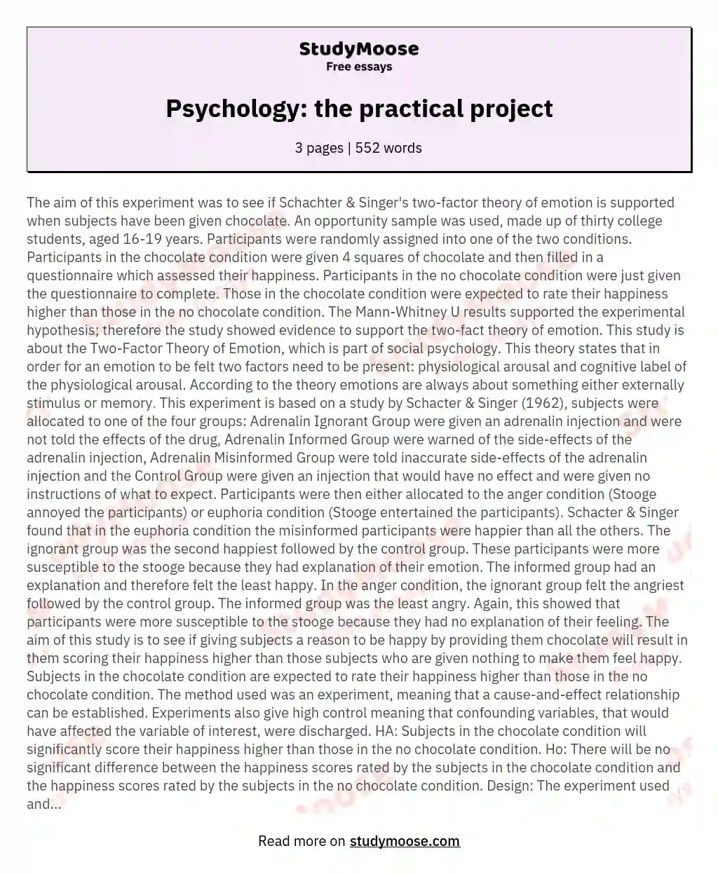 Psychology: the practical project essay