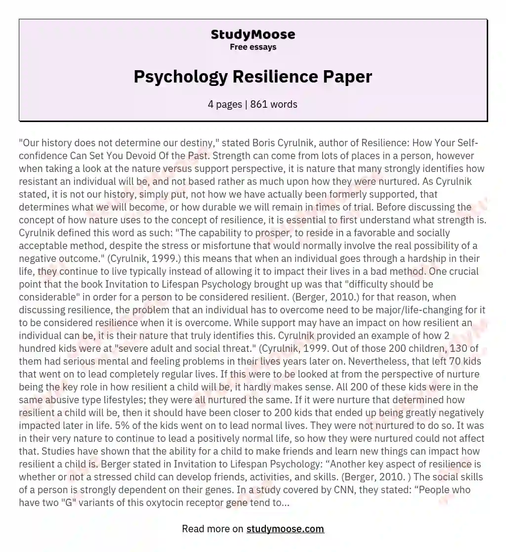 Psychology Resilience Paper essay