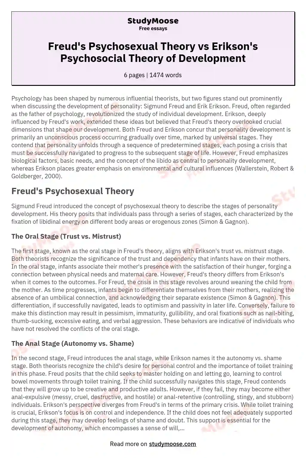 Psychosexual stages vs. psychosocial stages