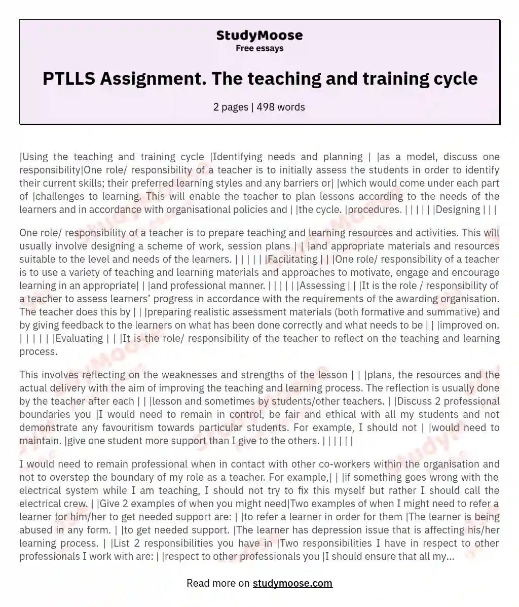 ptlls assignment 1 answers