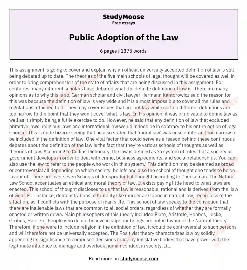 Public Adoption of the Law essay