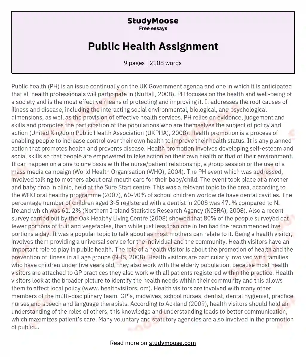 Public Health Assignment essay