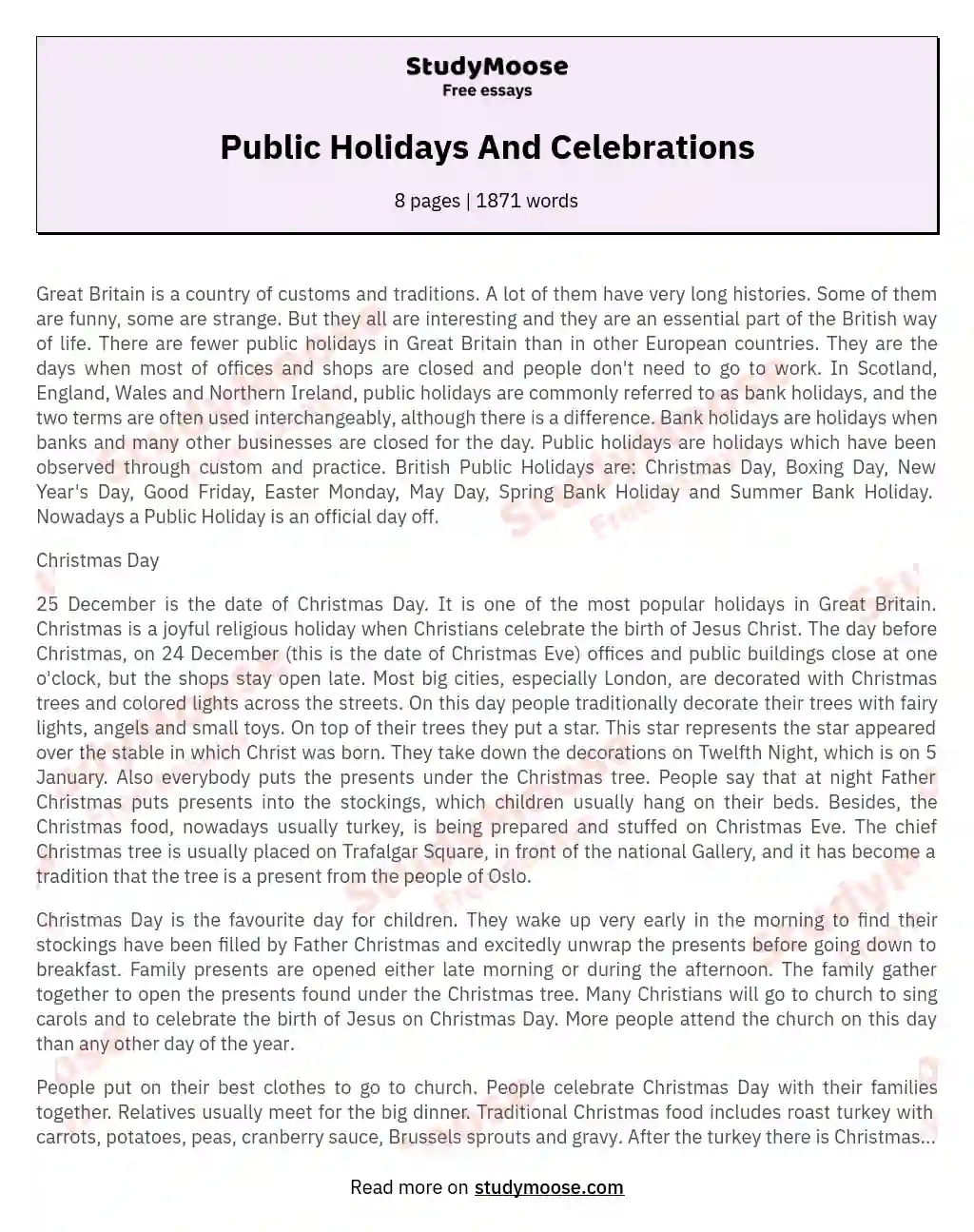Public Holidays And Celebrations