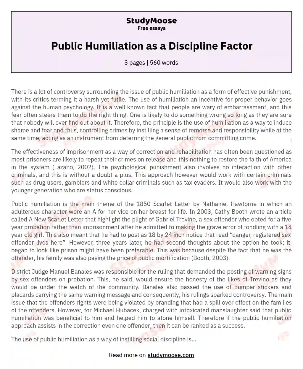Public Humiliation as a Discipline Factor essay