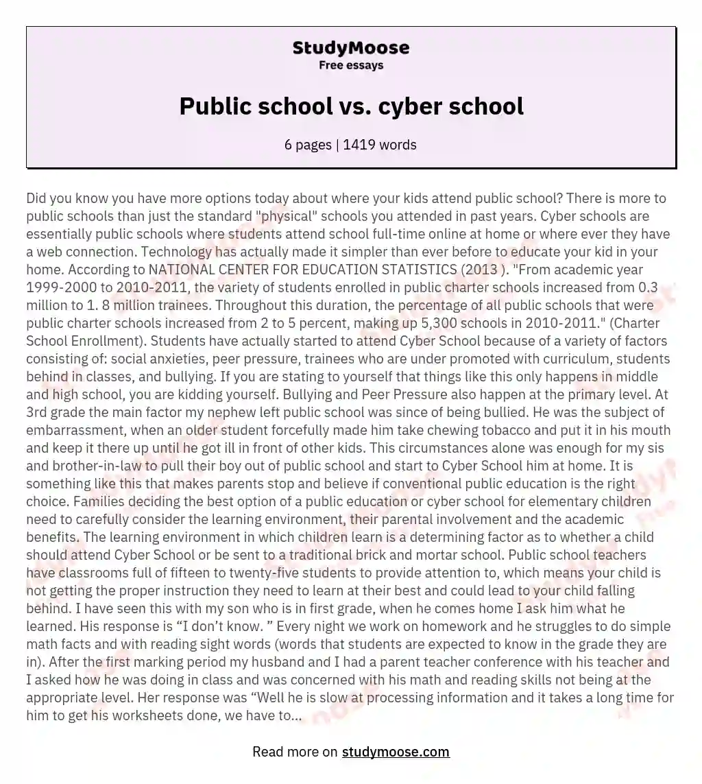 Public school vs. cyber school essay