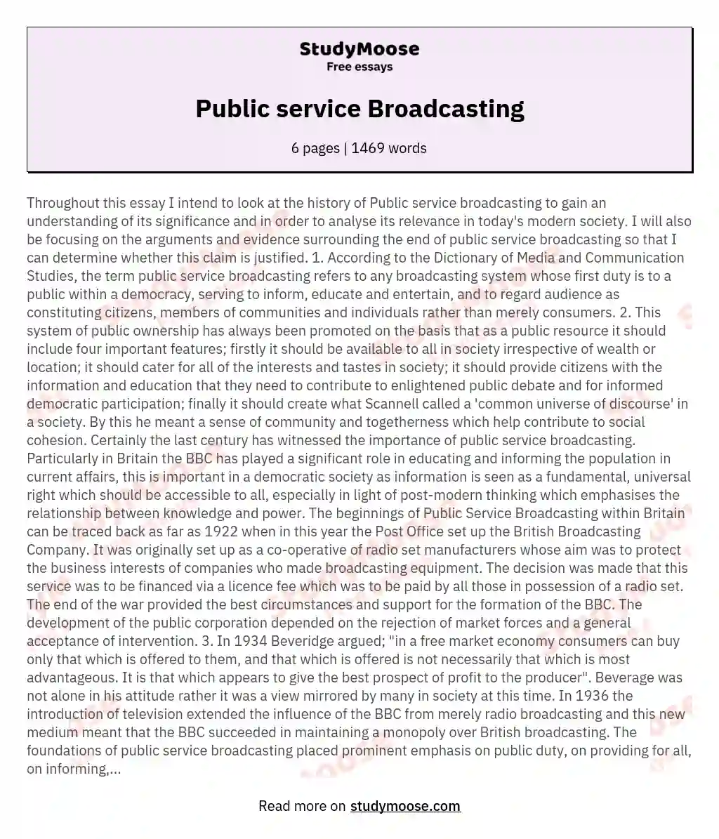 Public service Broadcasting essay
