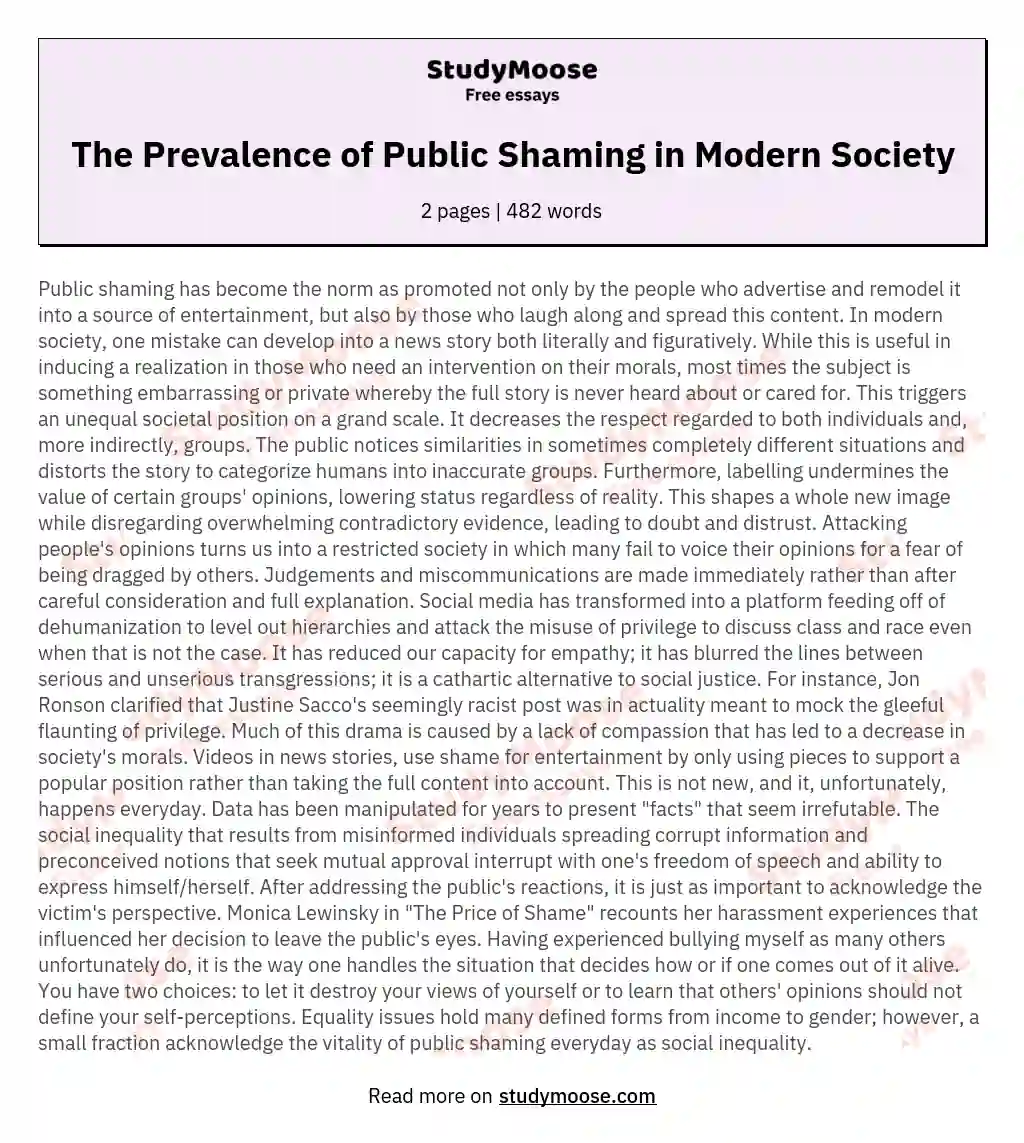 The Prevalence of Public Shaming in Modern Society essay
