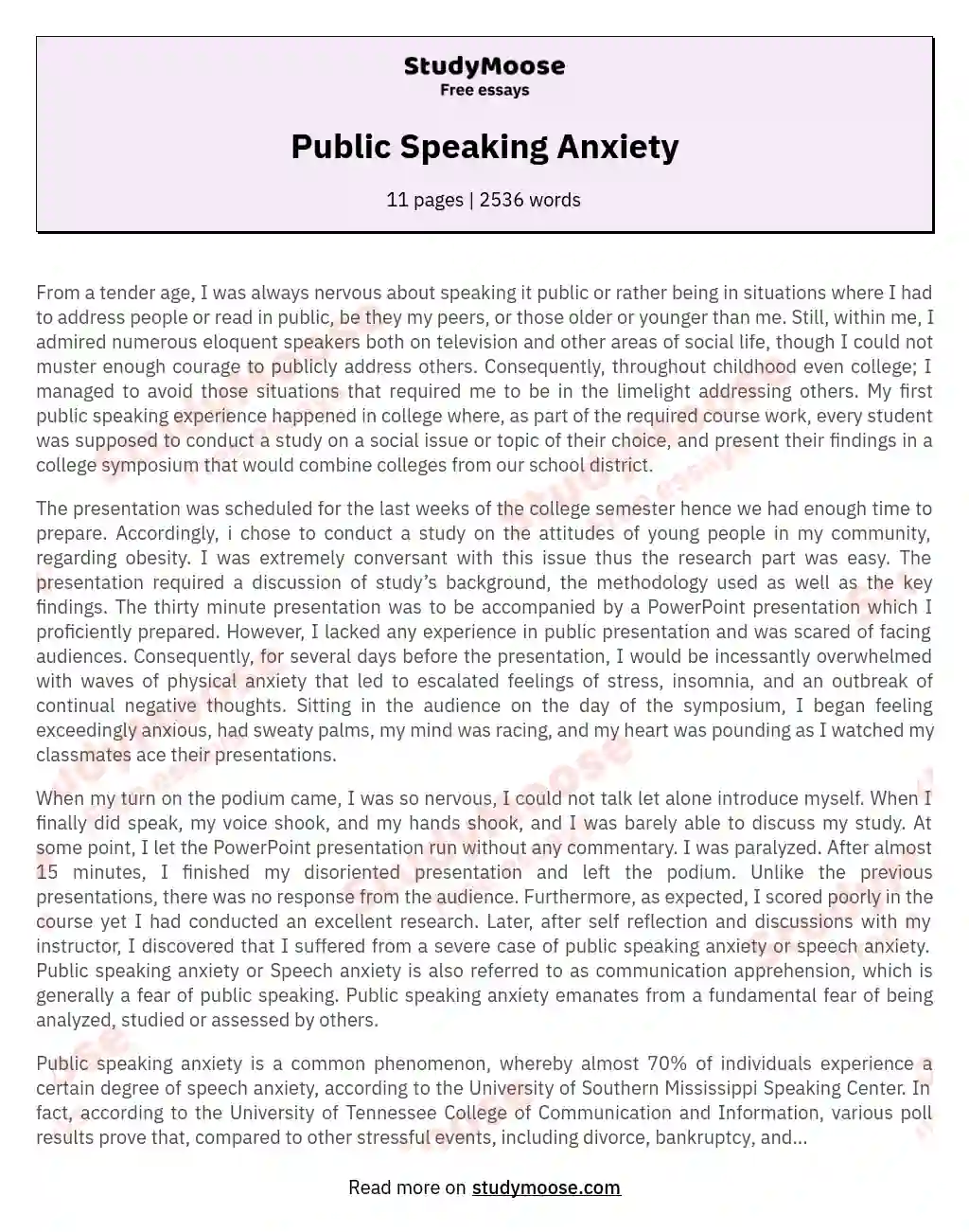 Public Speaking Anxiety essay