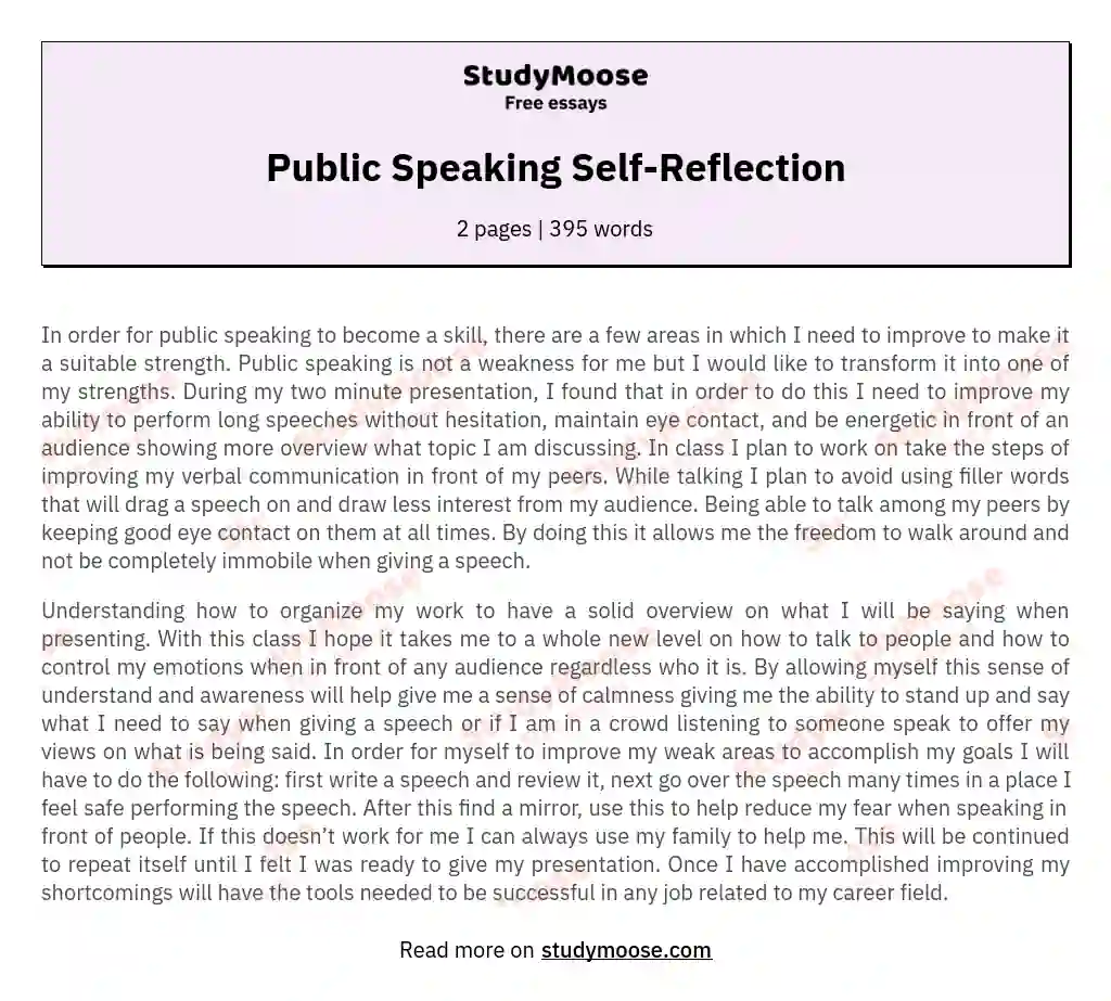 Public Speaking Self-Reflection essay
