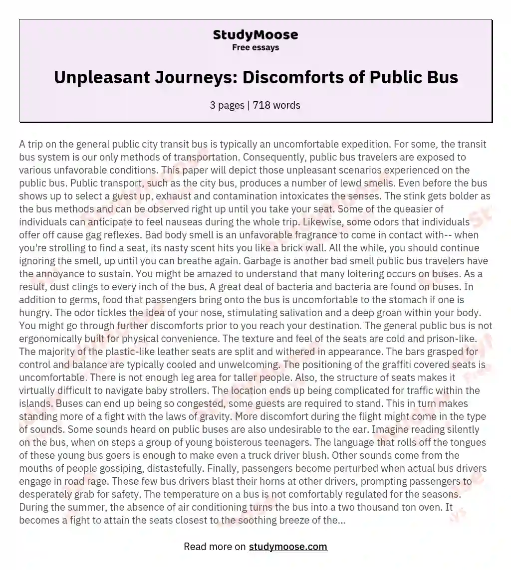 Unpleasant Journeys: Discomforts of Public Bus essay