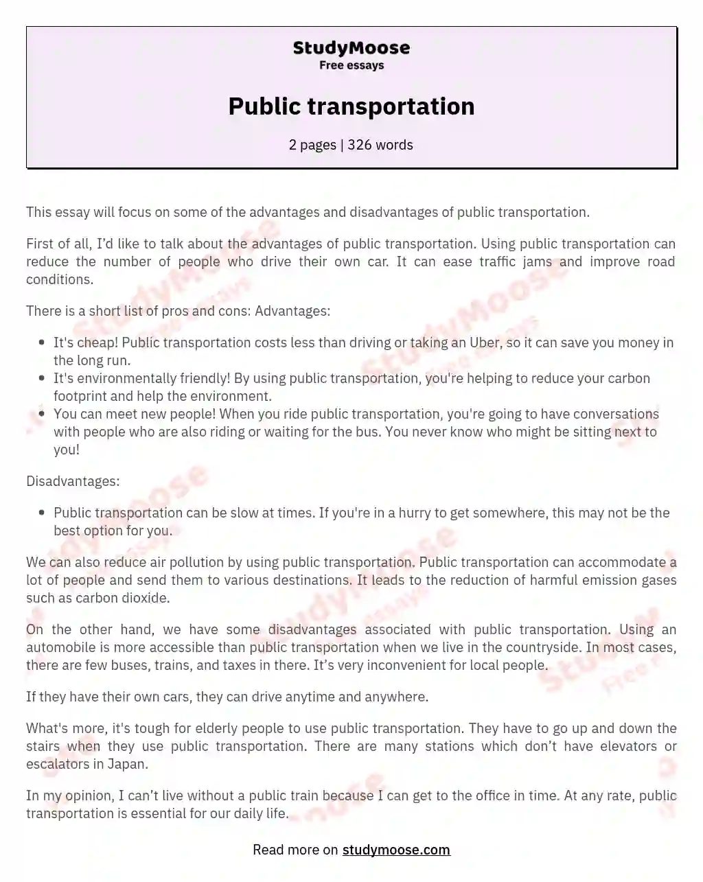 Public transportation essay