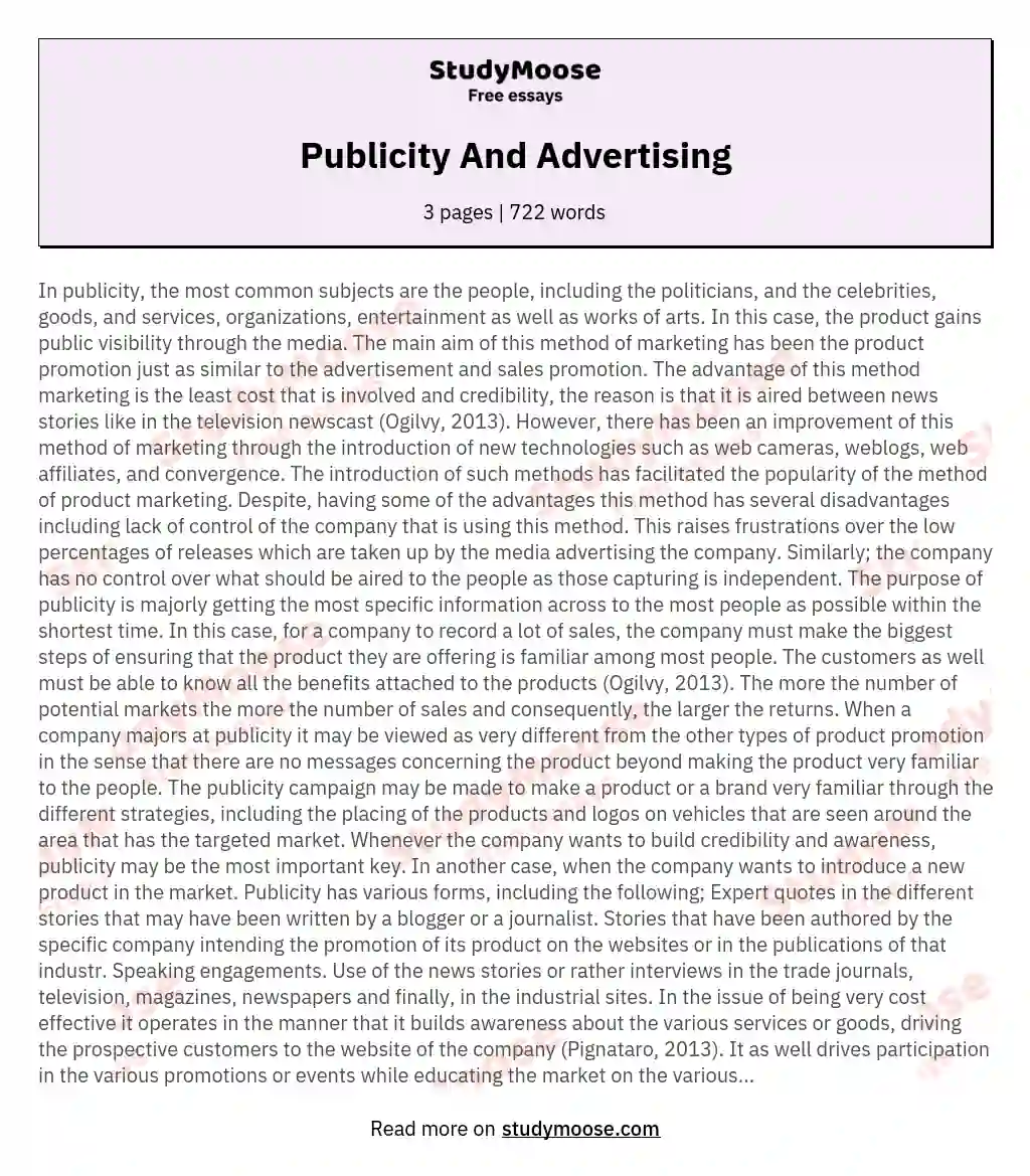 Publicity And Advertising essay