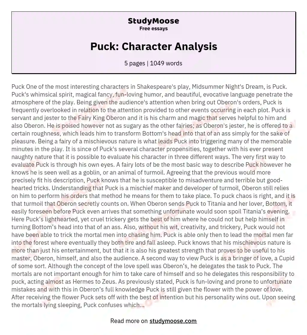 Puck: Character Analysis essay