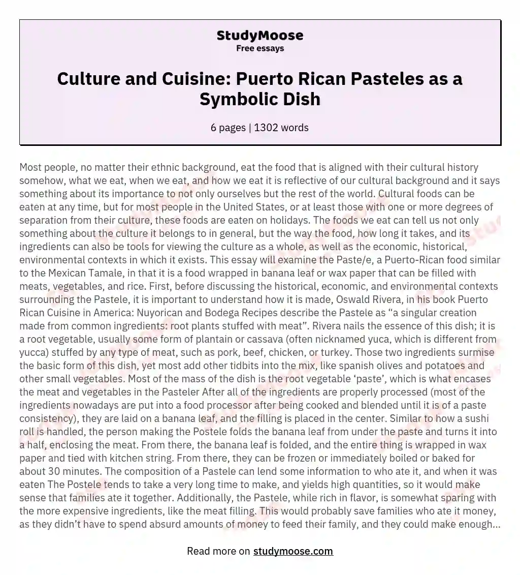 Culture and Cuisine: Puerto Rican Pasteles as a Symbolic Dish essay