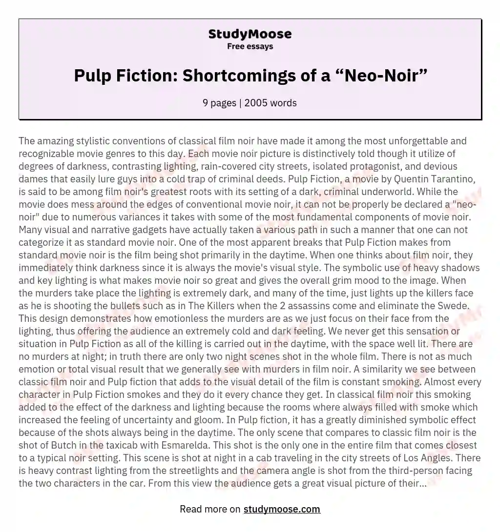 Pulp Fiction: Shortcomings of a “Neo-Noir” essay