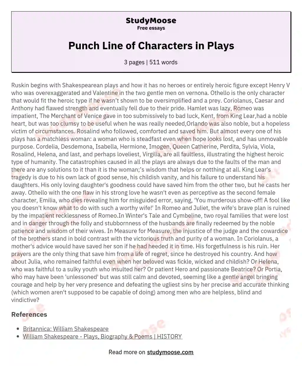 Punch Line of Characters in Plays essay