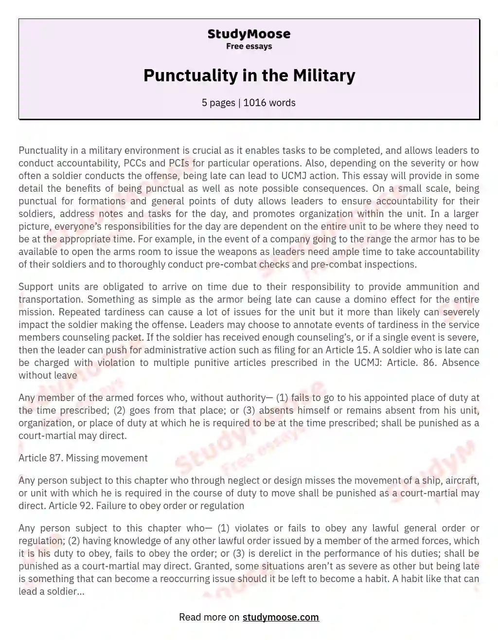 Punctuality in the Military essay