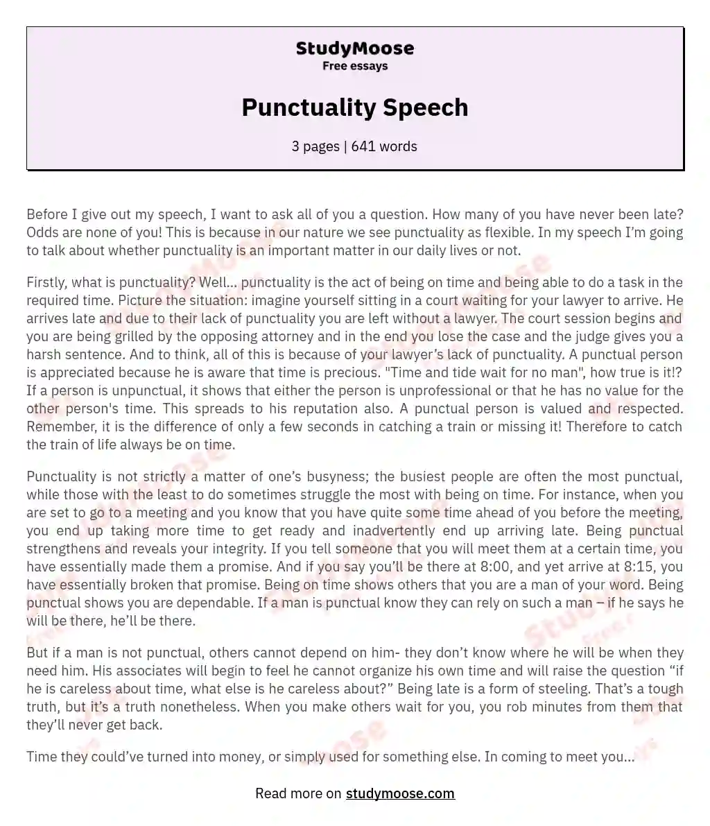 Punctuality Speech essay