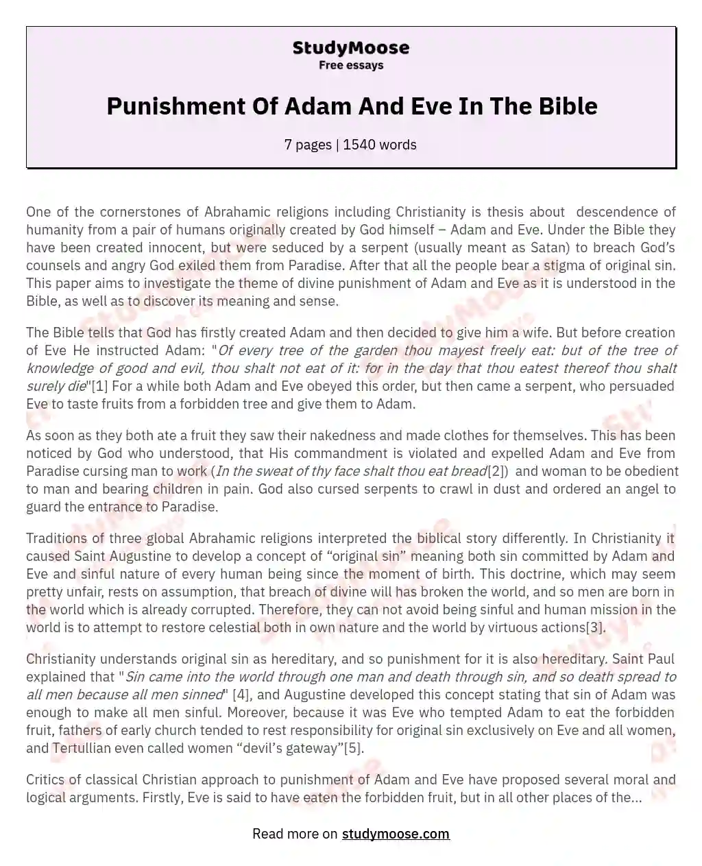Punishment Of Adam And Eve In The Bible