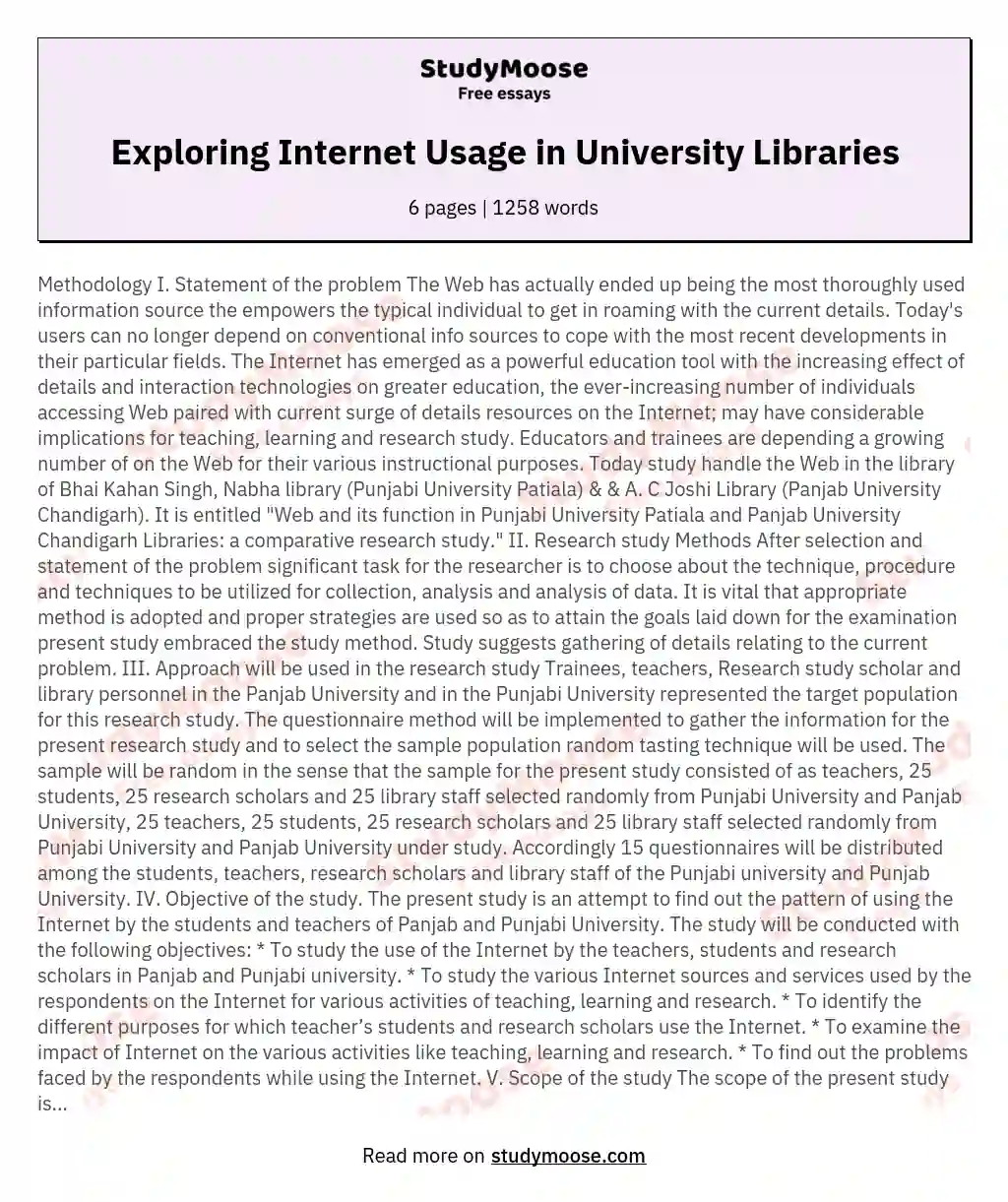 Exploring Internet Usage in University Libraries essay