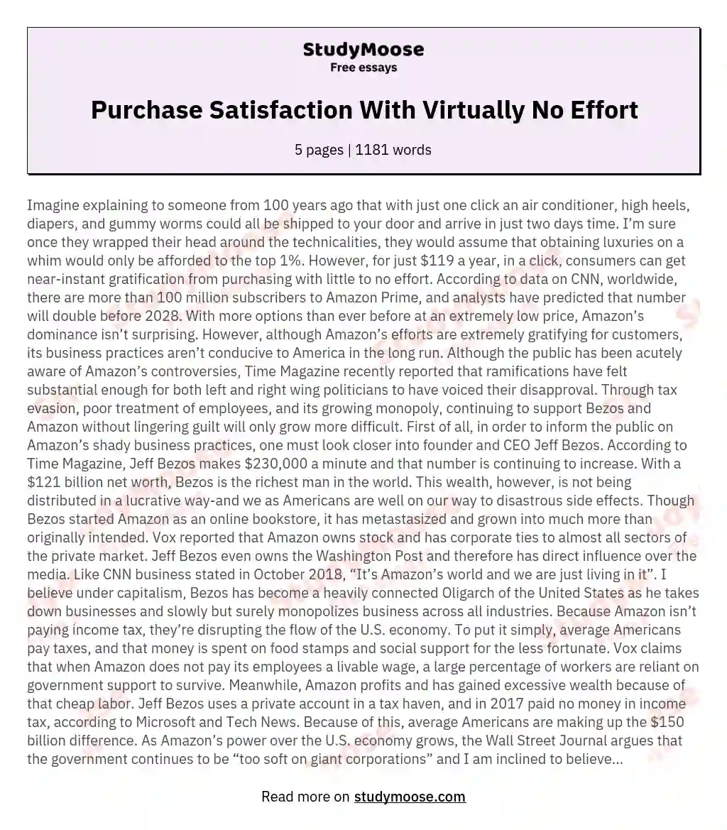 Purchase Satisfaction With Virtually No Effort essay