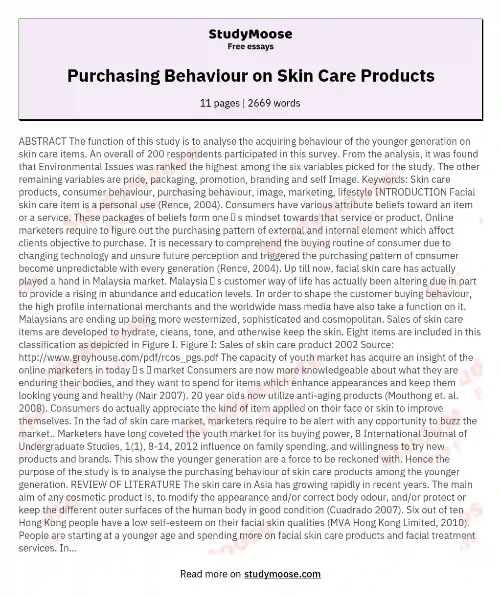Purchasing Behaviour on Skin Care Products essay